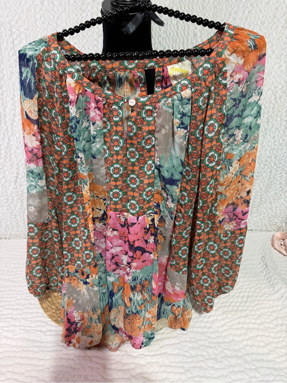 fig and flower Orange Multi Floral Patchwork Tunic